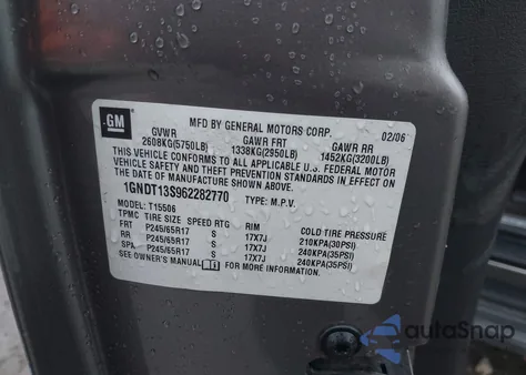 2006 Chevrolet Trailblazer Lt из США, поврежденный, VIN 1GNDT13S962282770